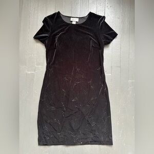 S.L. Fashions Black Velvet Dress with Bead Embroidered Floral Size 12